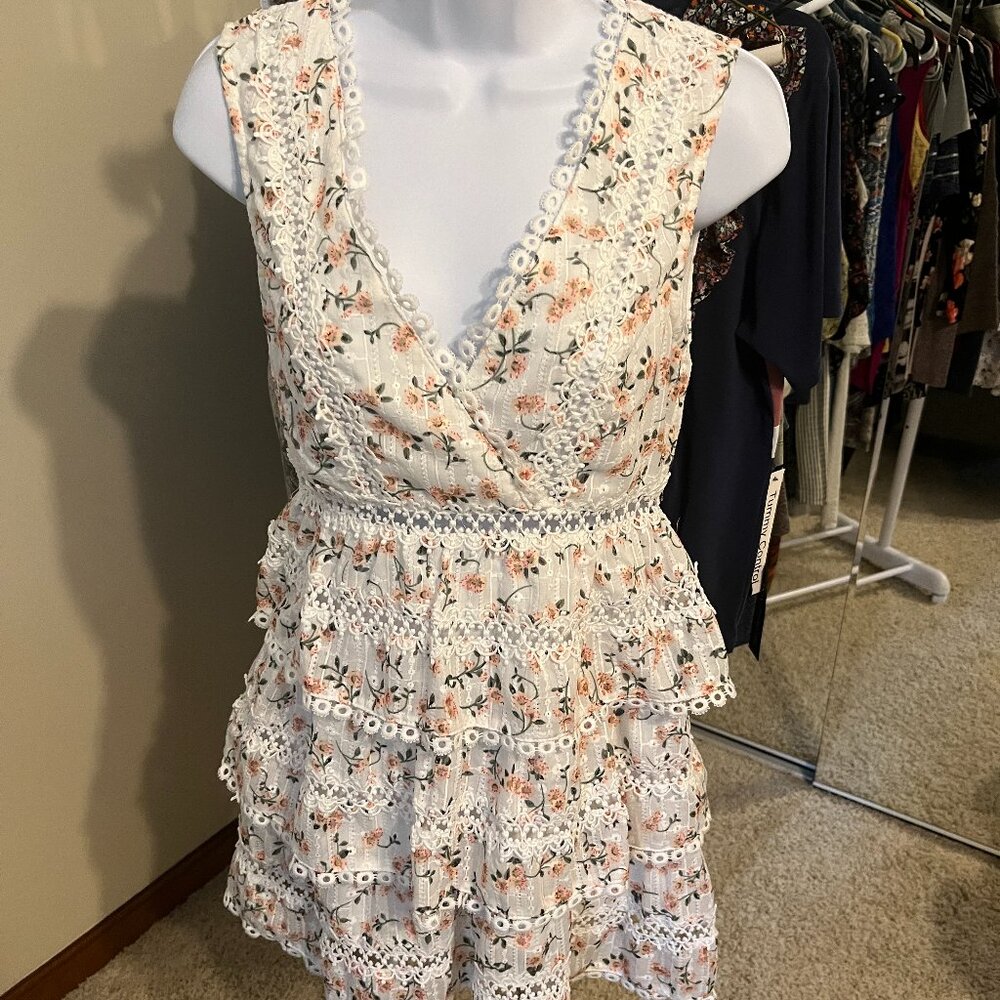 LACY V NECK SUNDRESS TANK STYLE SIZE S SMALL JUNIORS PARTY DRESS SAGE